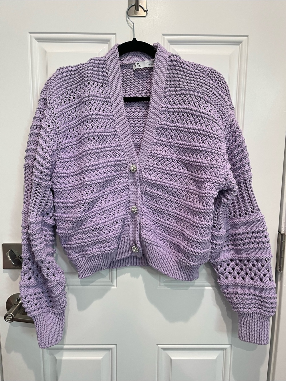 Zara Lilac Openwork Crochet Button-Front Cardigan